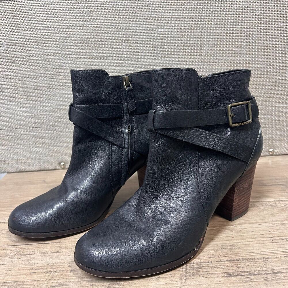 COLE HAAN Grand OS Black Leather Zip High Heel Ankle Boots Size Womens Size 8B
